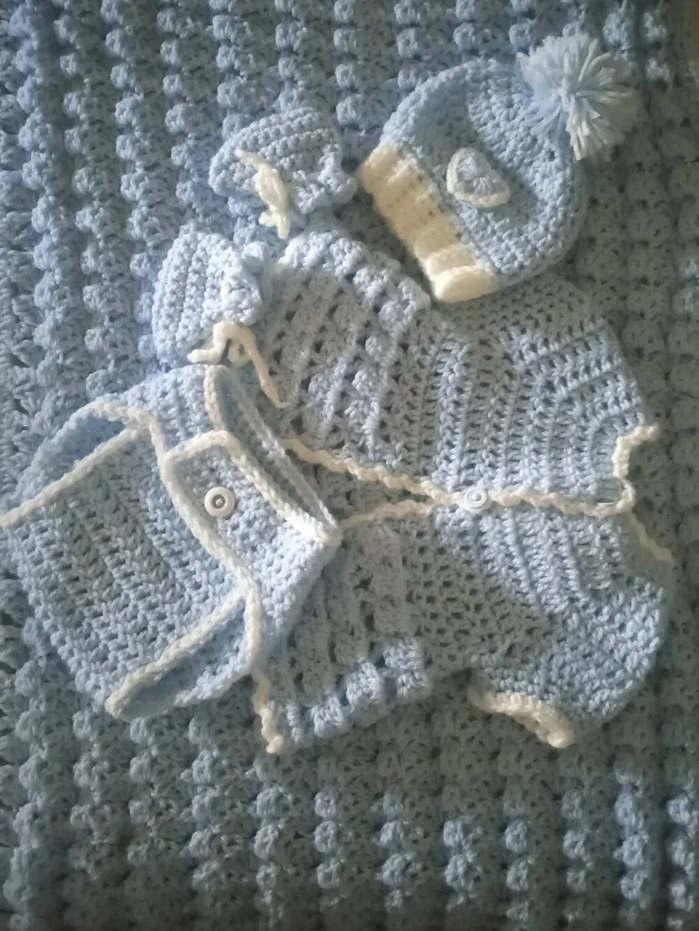 Baby Boy Blue Crochet Outfit & Blanket Set 0-3 Months |